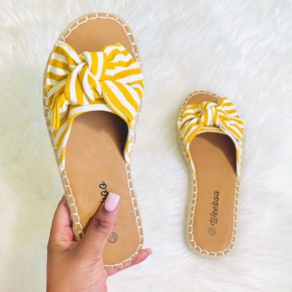 Vegan Yellow Stripe Sandals - Picture 3 of 7